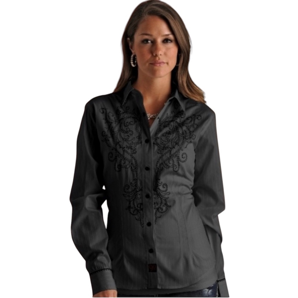 Brooks & Dunn Collection by Panhandle Slim Black Snaps Embroidered Weste…